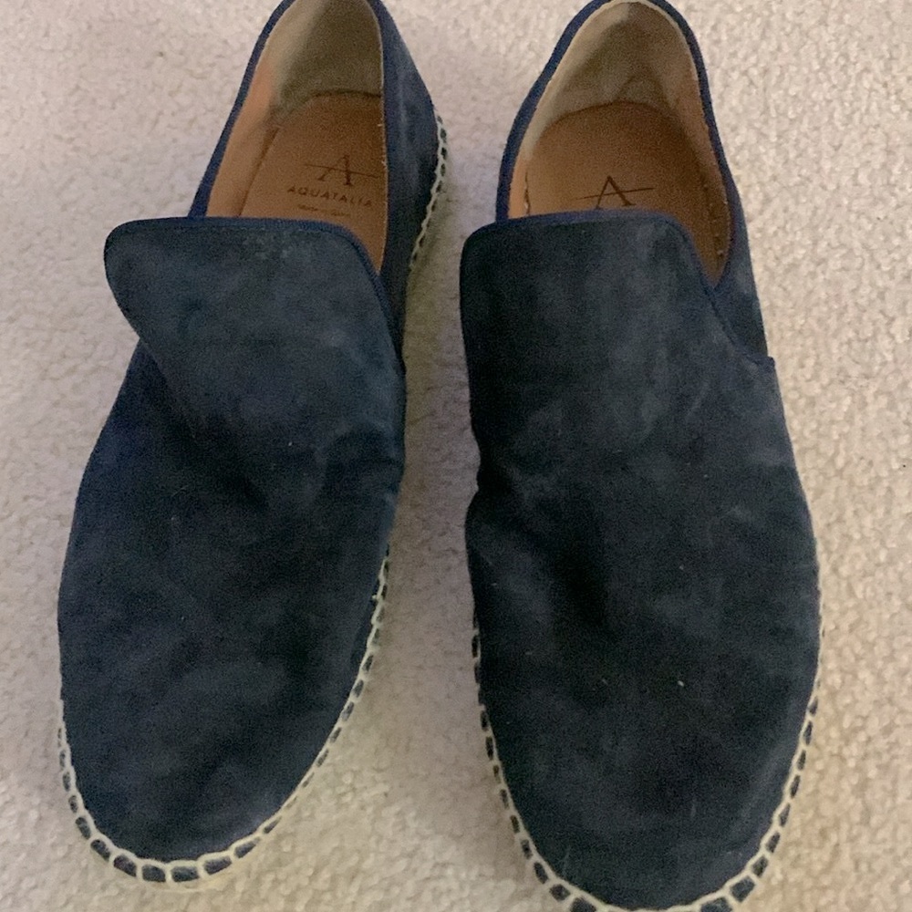 Aquatalia Navy Blue Suede Loafers